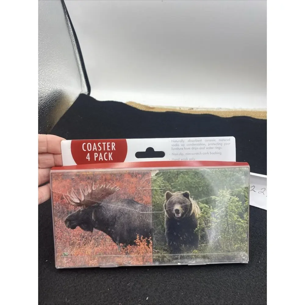 SET OF 4 WILDLIFE COASTERS MADE OF ABSORBENT CERAMIC TILES. 4” NIP
